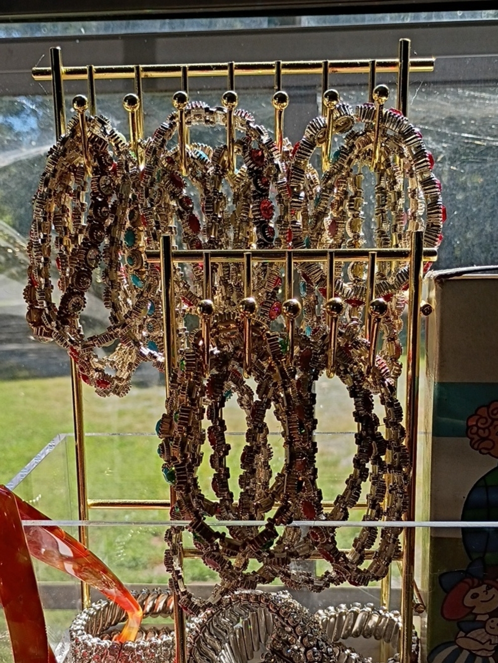 Gold-Tone Multi-Color Crystal Hoop Earrings